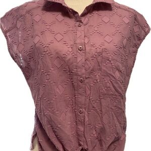 Women’s Blouse Splendid Button Down Short Sleeve Lilac Cotton Jacquard NWT XS